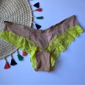 Victoria's Secret Very Sexy Mesh Lace-Trim High-Leg Cheeky Panty Praline S NEW